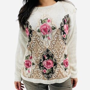 BeldochPopper Vintage Pullover Knit Sweater Floral Regular Size Medium